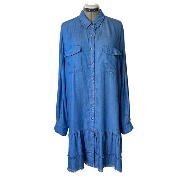 Standard Grace Dresses & Skirts - Standard Grace denim Tencel raw edge flounced shirtdress XL